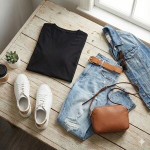 Black V-Neck Short Sleeve Tee